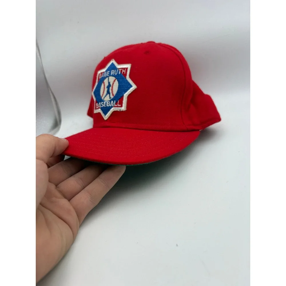 Vintage 90s New Era Babe Ruth Baseball Snapback Hat Red USA Made Pro Model Cap
